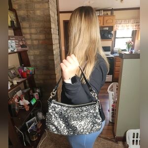 COACH Stylish Silver Leopard Ocelot Print Women's Small Hand Bag